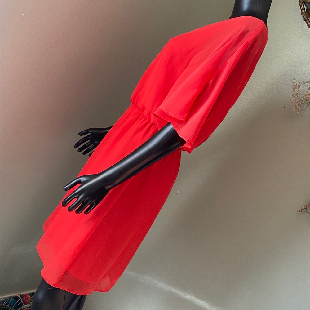 Charming Charlie Vibrant Coral Red Sheer Mini Dress NWTs - Picture 7 of 15